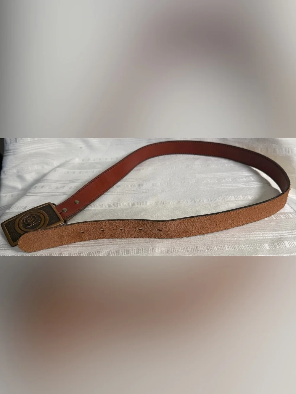 Vintage Flatiron Saddle Leather Belt Brown USA Made Brass Buckle Size 34